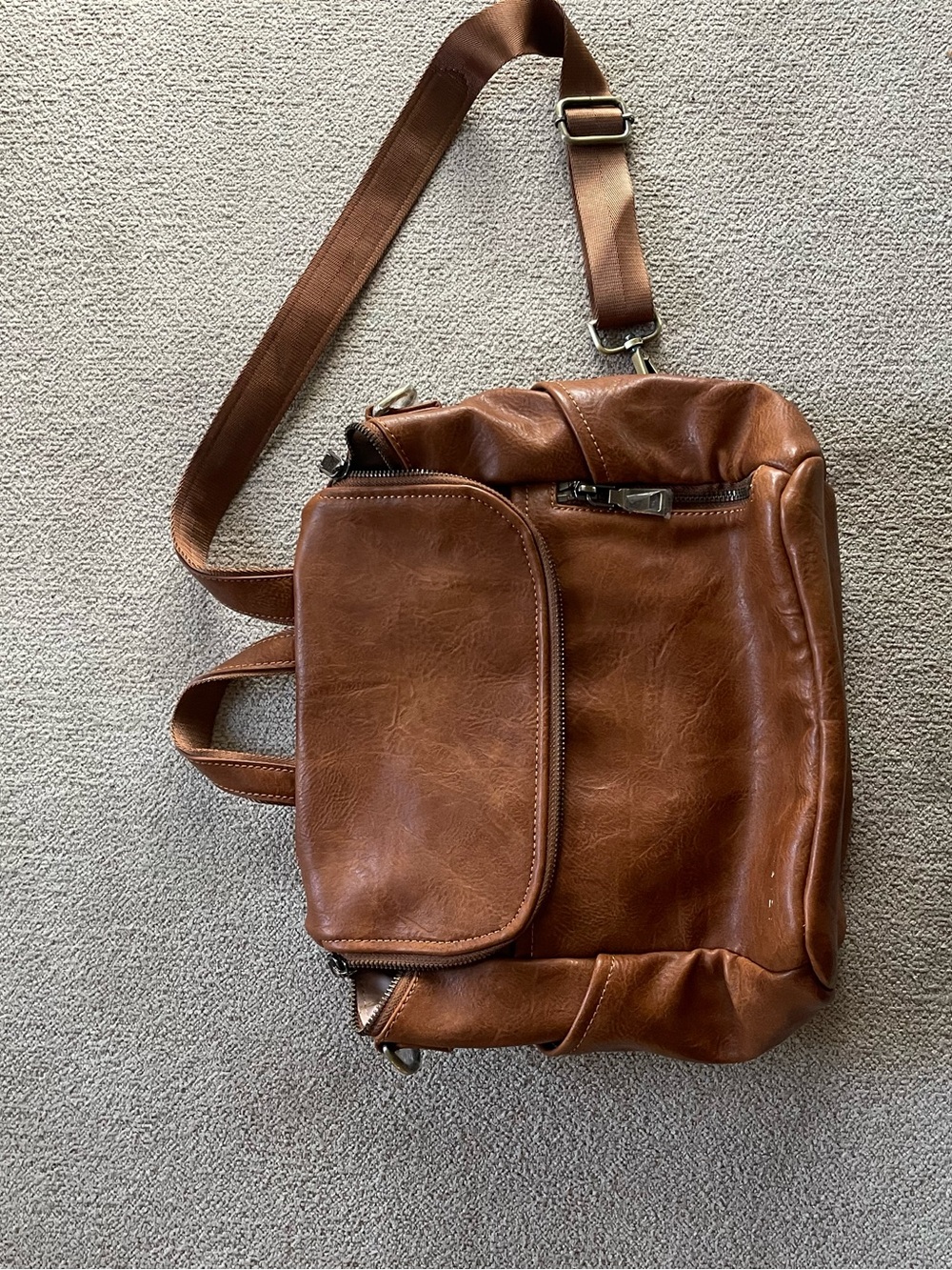 Azaria Tan Vegan Leather Baby Diaper Bag - Picture 3 of 6